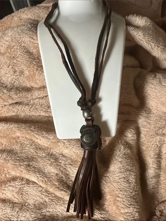 Men’s Brown Leather Tassel Necklace