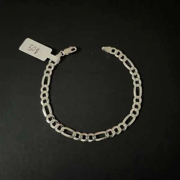 Esclava De Plata 925 Con Tejido Figaro,925 Silver Bracelet 8 Inch