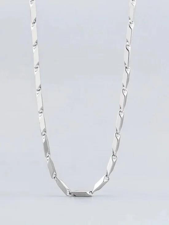 Stainless Steel 3mm Rhombus Geometric Long Link Chain Necklace