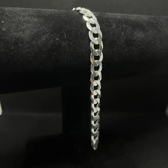 Esclava De Plata 925 Con Tejido Cubano, 925 Silver Bracelet 8 Inch