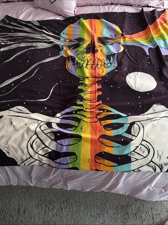 Rainbow Skull Tapestry Wall Hanging