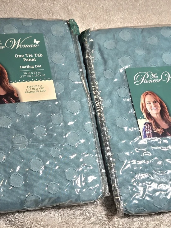 2x New 50x63” Pioneer Woman Teal Darling Dot One tie Tab Panel Discontinued