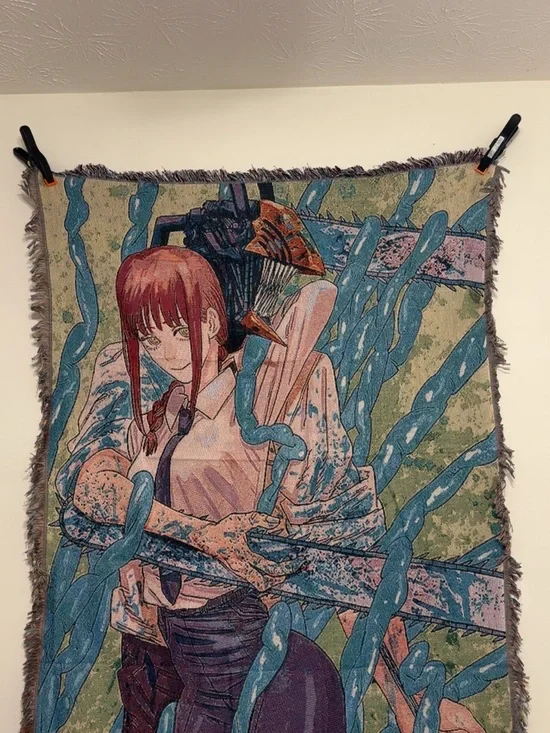 Anime Art Woven Tapestry in Green and Blue