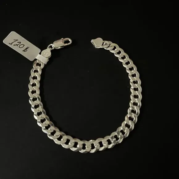 Esclava De Plata 925 Con Tejido Cubano, 925 Silver Bracelet 9 Inch