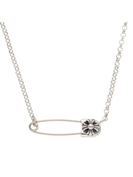 Chrome Hearts Safety Pin Roll Chain Silver Necklace