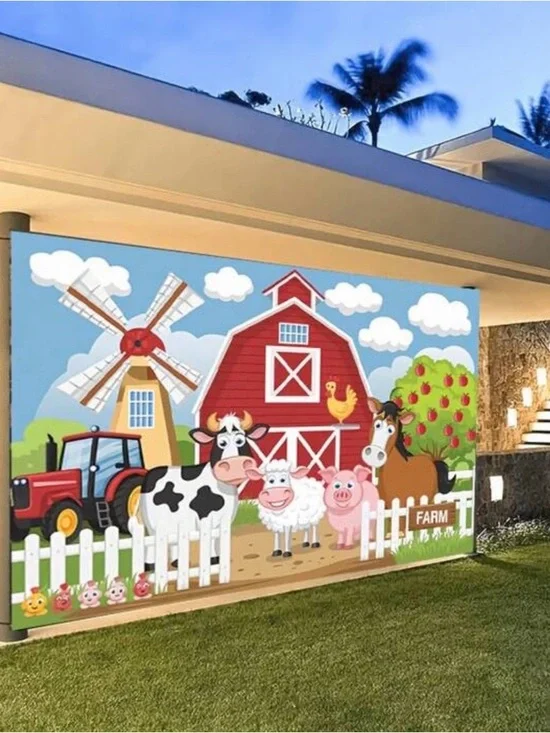 Farmyard Mural Wall Decor - Red Barn Scene