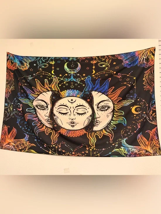 Celestial Sun & Moon Tapestry Wall Art - Multicolor