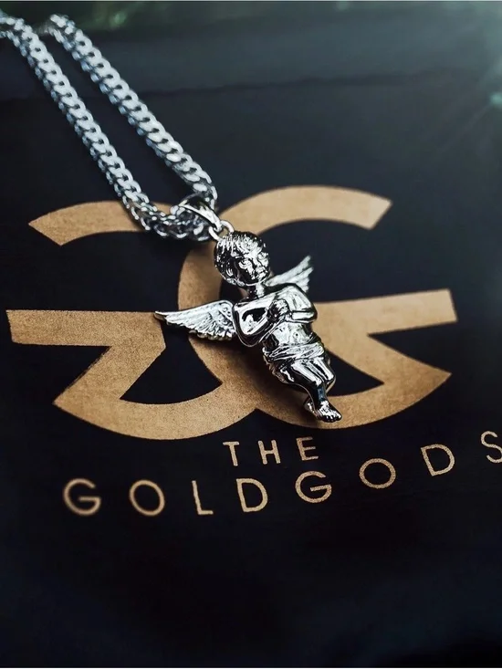 Silver Angel Pendant Necklace - Men's Accessory