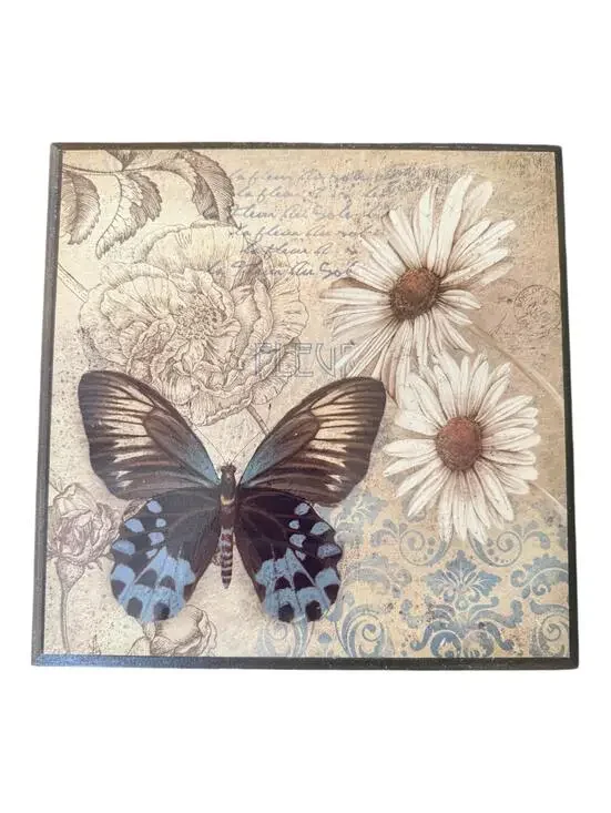 Vintage Butterfly and Daisy Wall Art - Botanical Shabby Chic Decor
