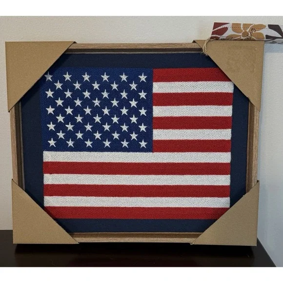 BP Home Woven Embroidery Wall Art Décor American Flag USA Freedom NWT 12 X 15
