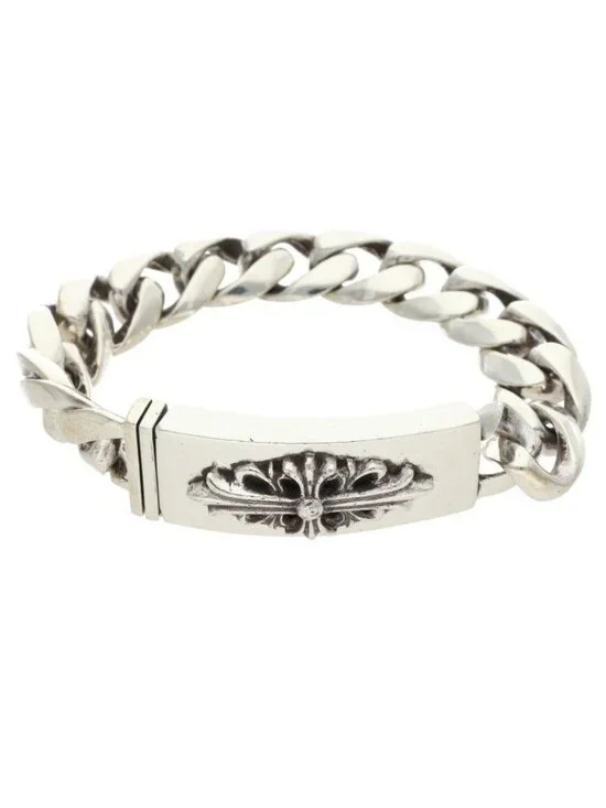 Chrome Hearts ID Floral Crs Cross ID Classic Silver Bracelet