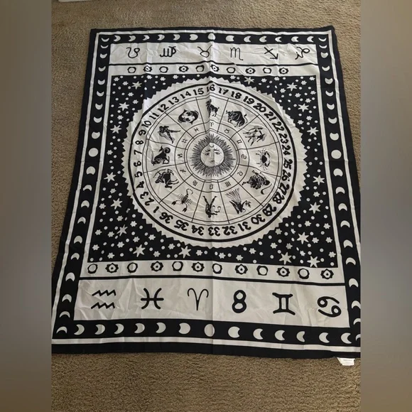 Astrological Black and White Wall Tapestry