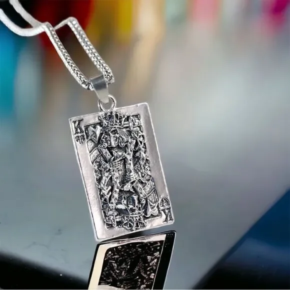 King of Hearts l Men’s Pendant Silver Necklace l 23” l Unisex, Statement l New