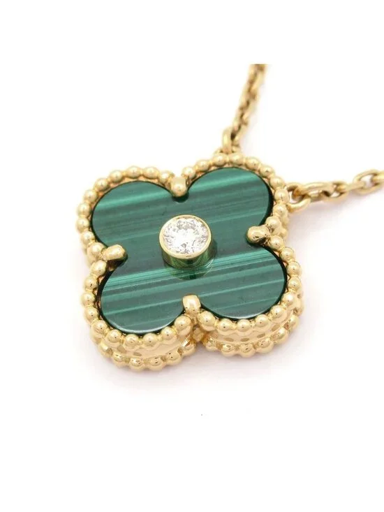 Van Cleef & Arpels Necklace Vintage Alhambra 18k Yellow Gold Malachite Diamond