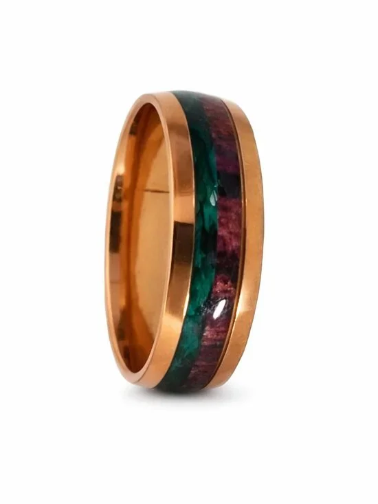 Size 11 Emerald Timber Inlay Band – 8mm Rose Gold Stainless Steel Wedding Ban