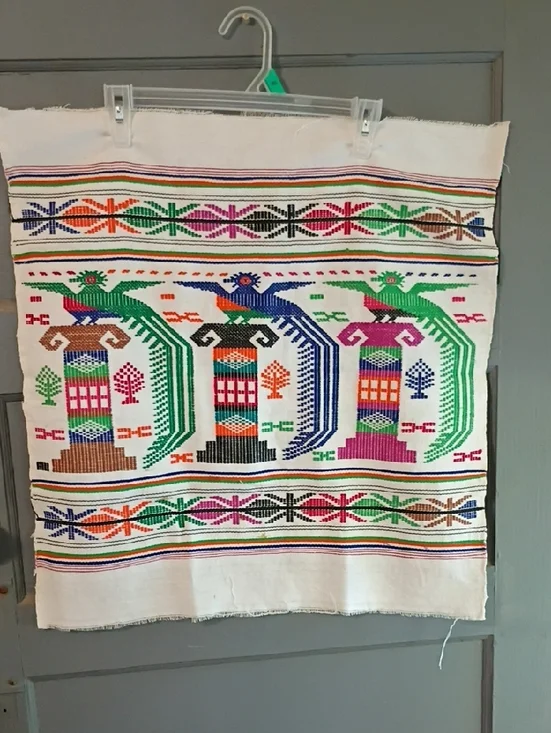 Handwoven Folk Textile with Colorful Motif