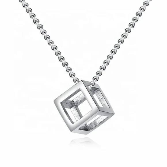 ❤️Fashion Style Simple Square Hollow Out Small Box Pendant Necklace,N90201P157