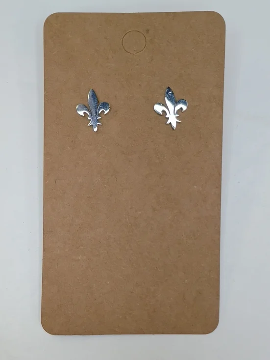 Silver Tone Fleur De Lis Stud Earrings New Orleans French Inspired Unisex