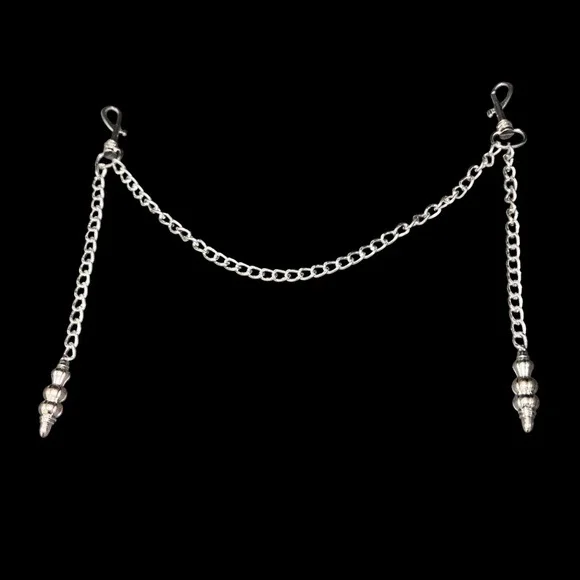 Silver Tone Triple Chain Vest Extender Biker Western Ornate Finial Fobs 12 Inch