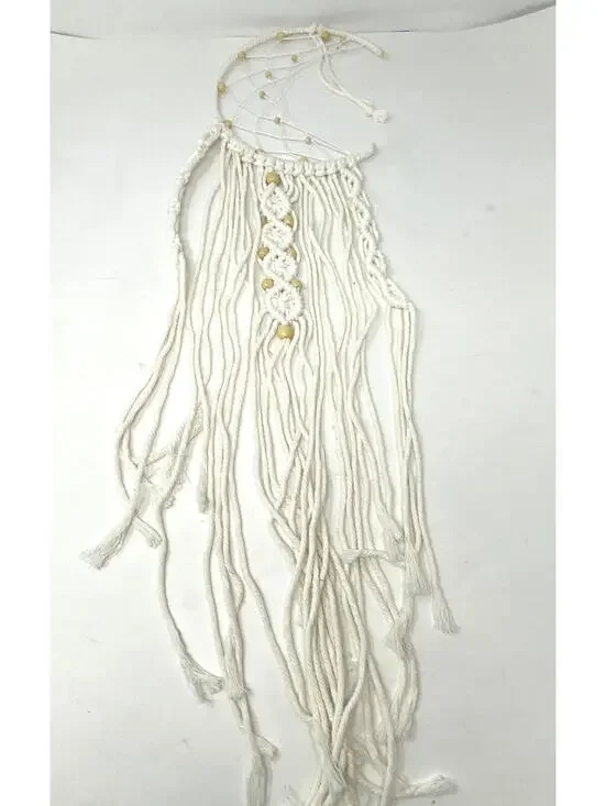 Handmade Macrame Crescent Moon Wall Hanging with Beads
