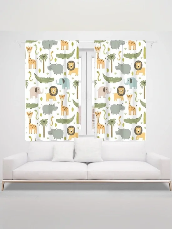 Safari Friends Kids Curtain Panel - Green & Yellow