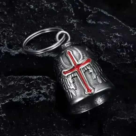Motorcycle Guardian Bell Keychain Cross Wings Men's Biker Christmas Birthday NEW