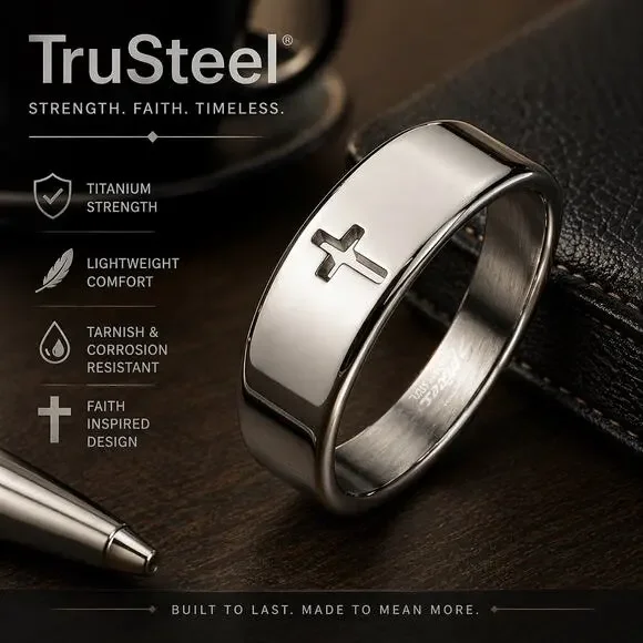 Men’s silver Cross Cut Out 316L Stainless Steel hypoallergenic Ring Size‎ 12