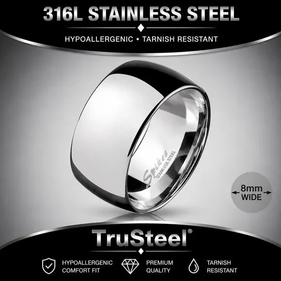 Men’s women’s Wide Dome silver 316L Stainless Steel‎ hypoallergenic Ring Size 9
