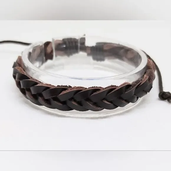 Men's‎ bracelet leather braided brown new e7