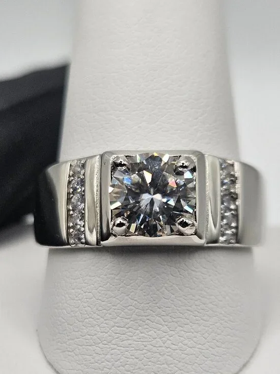 GRA Certified 1.5ct Moissanite Men’s Ring .925 Silver Sz 11