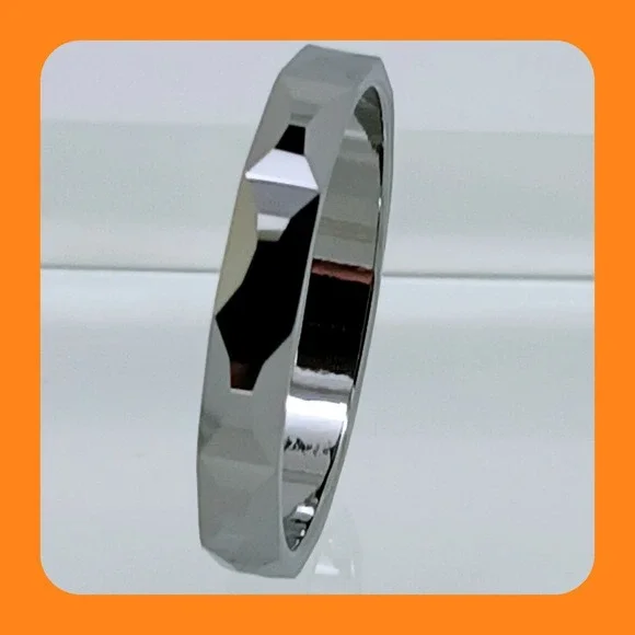 Vintage Tungsten Faceted Geometric Ring Silver Tone 4mm‎ Band Size 11.5 Y2K NOS