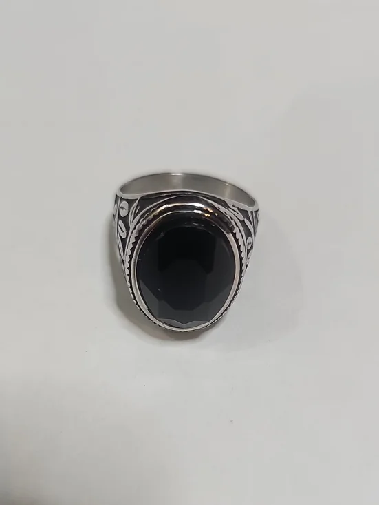 Men's Stainless Steel Black Stone Signet Ring Size 12