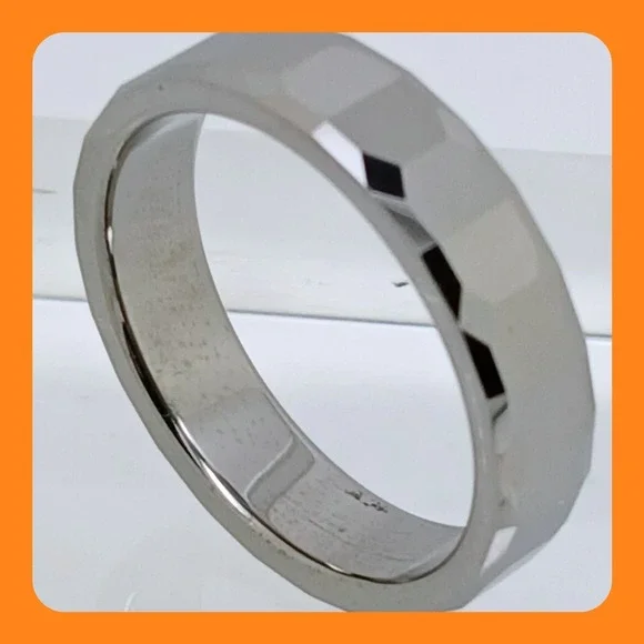 Vintage Tungsten Faceted Band Ring Size 12.25 Silver 6mm Y2K 1990s New Old Stock