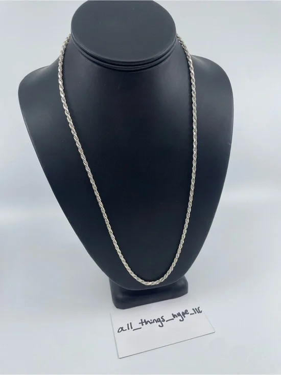 Sterling Silver 3mm Rope Chain Necklace 24” 20.41g .925 Italy Lobster Clasp