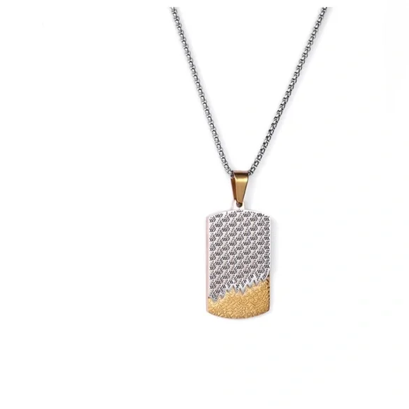 Stainless Steel Two Tone Drip geometric textured Pendant Necklace brand new