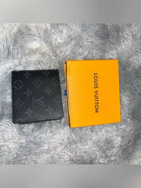 Louis Vuitton Black Monogram Eclipse Bi-Fold Wallet comes with Orange Box