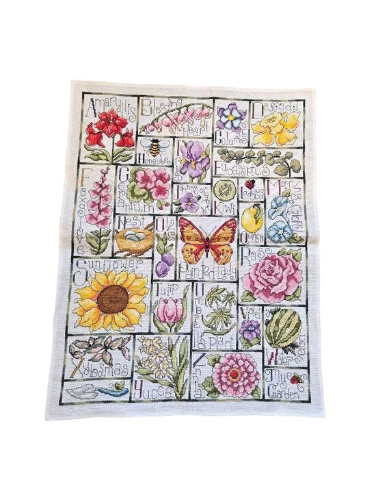 Design Works Floral Garden ABC Counted Cross Stitch Sampler FINISHED 16 x 20