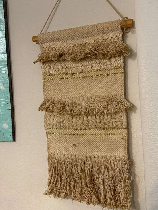 Handwoven Cream and Tan Wall Hanging Tapestry