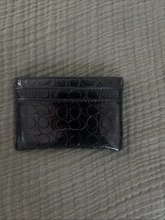 Coach Patent Leather Card Holder with Signature Pattern