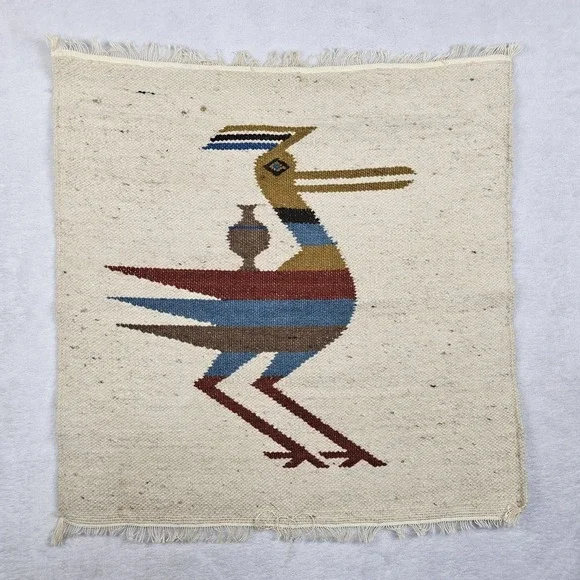 Vtg Hand Woven South American Ecuadorian Roadrunner Wall Hanging Tapestry Native