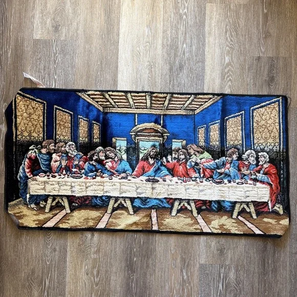 Vtg Jesus Last Supper Rug Tapestry Plush Wall Hanging Decor 38.75x19.5
