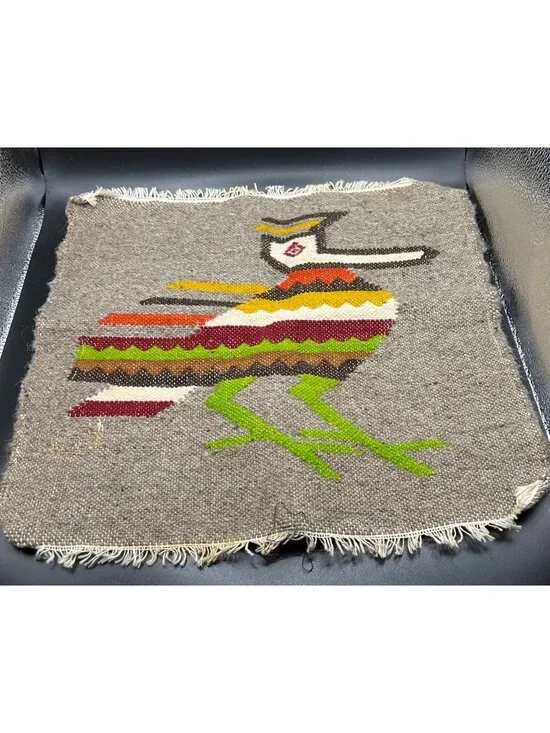Woven Ecuadorian Tapestry Colorful Bird Rustic Tribal-Inspired 14”x14