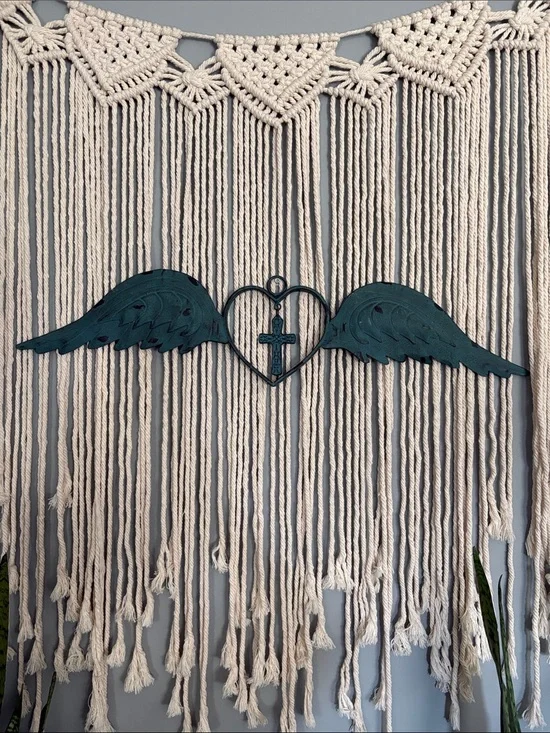 Teal Winged Heart Accent Wall Decor (Macramé not included)