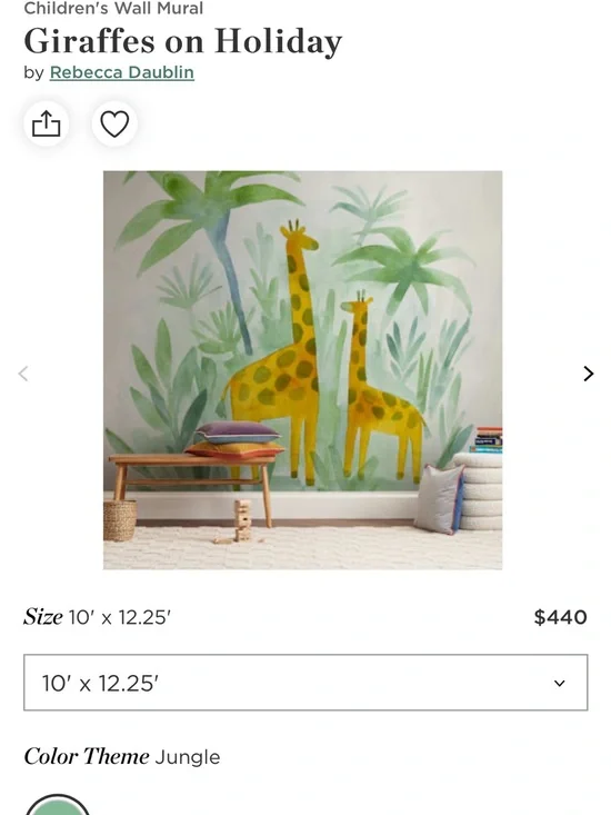 NEW in box- Safari Giraffes Wall Mural - Yellow & Green