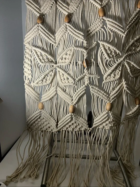 Handcrafted Cream Macrame Wall Hanging with Wood Beads