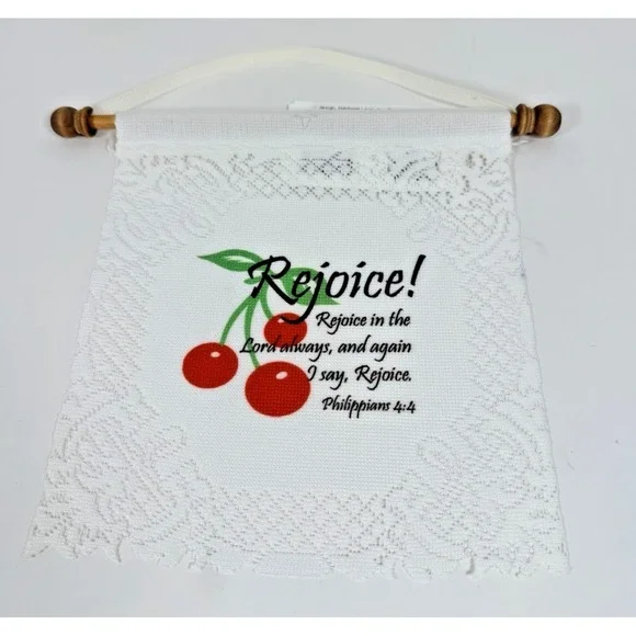 Philippians 4:4 Decorative Lace Wall Hanging Cherries Heritage Lace NWT!