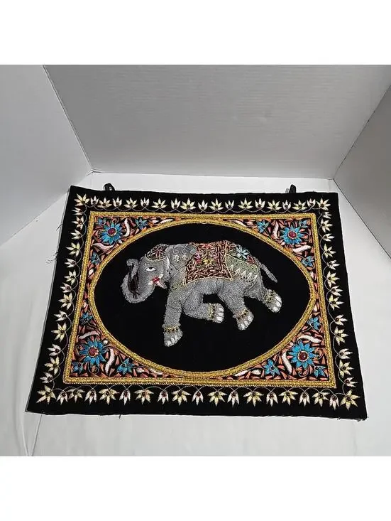 Royal Elephant Zardozi Embroidered & Jeweled Tapestry 3D Wall Art 24x18