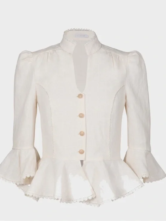NEW 100% LINEN COTTON PEPLUM CROPPED JACKET Button-Front Top zagame eco ganik