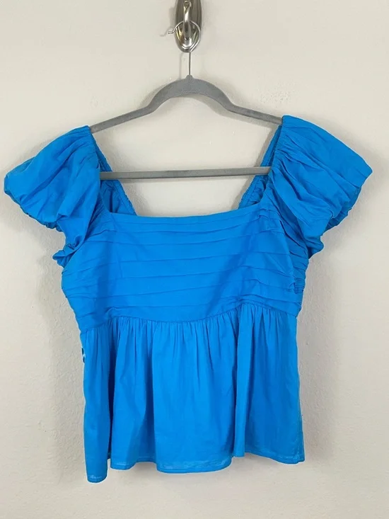 Abercrombie & Fitch Bright Blue Puff-Sleeve Square Neck Peplum Top Size Medium