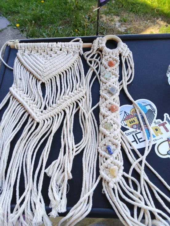 Handmade Macramé Wall Hanging with Gem Accents - Natural Cream